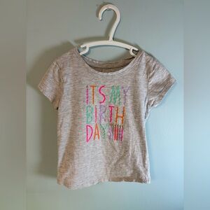 George It’s My Birthday Printed Light Grey Short Sleeve T-Shirt, Girl Size 6
